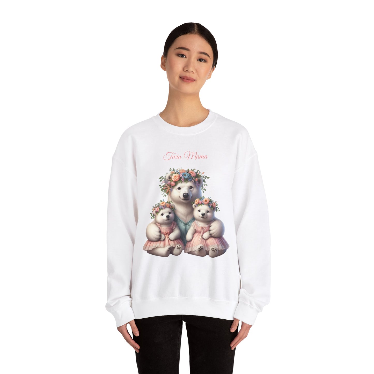 Springtime Twin Mama Polar Bear & Baby Bear Cubs Crewneck Sweatshirt
