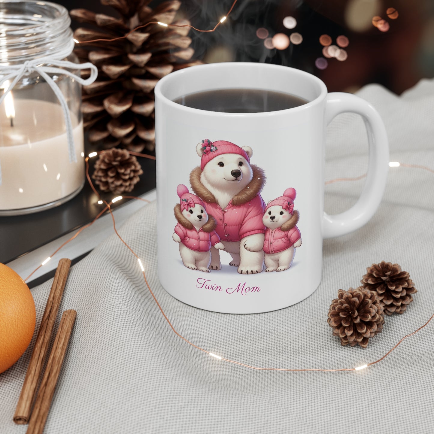 Twin Mom Mama Polar Bear and Baby Bears Sweet Happy Ceramic Mug 11oz