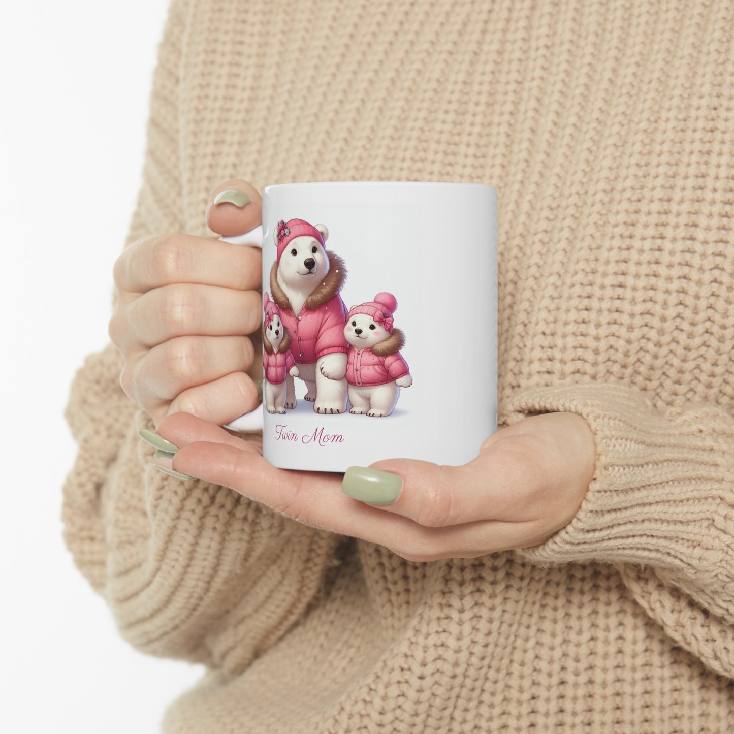 Twin Mom Mama Polar Bear and Baby Bears Sweet Happy Ceramic Mug 11oz