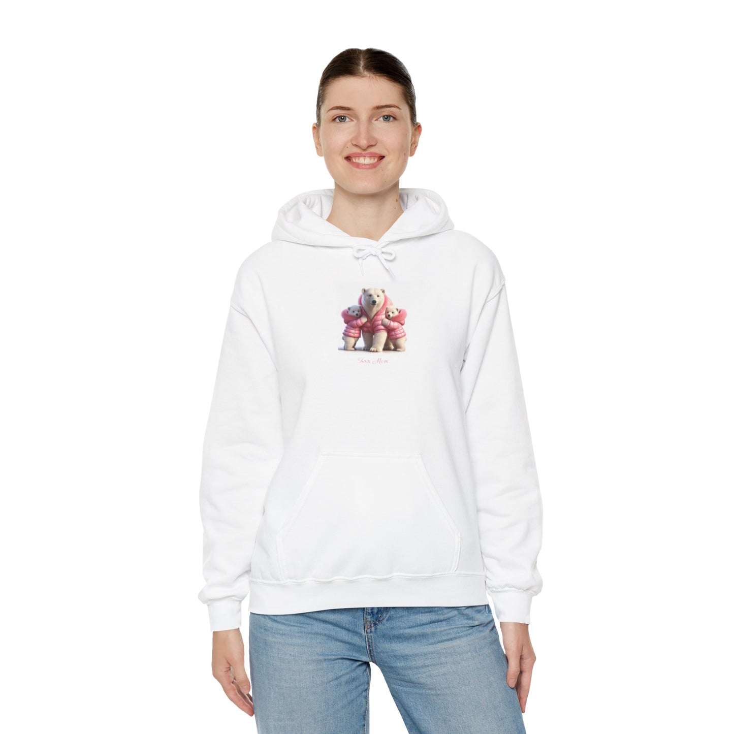 Twin Mom Mama Polar Bear and Baby Bears Sweet Happy Hoodie Sweatshirt
