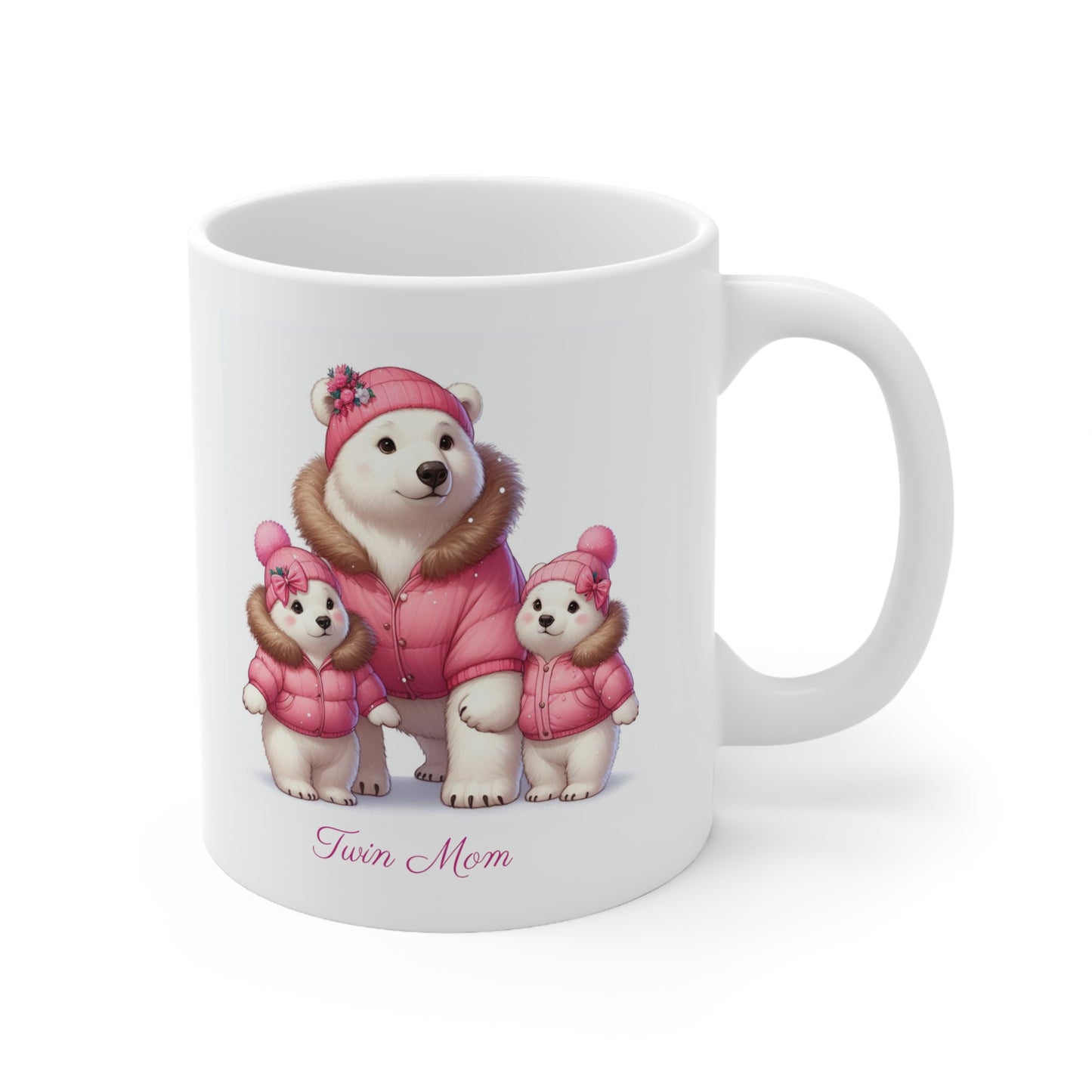 Twin Mom Mama Polar Bear and Baby Bears Sweet Happy Ceramic Mug 11oz