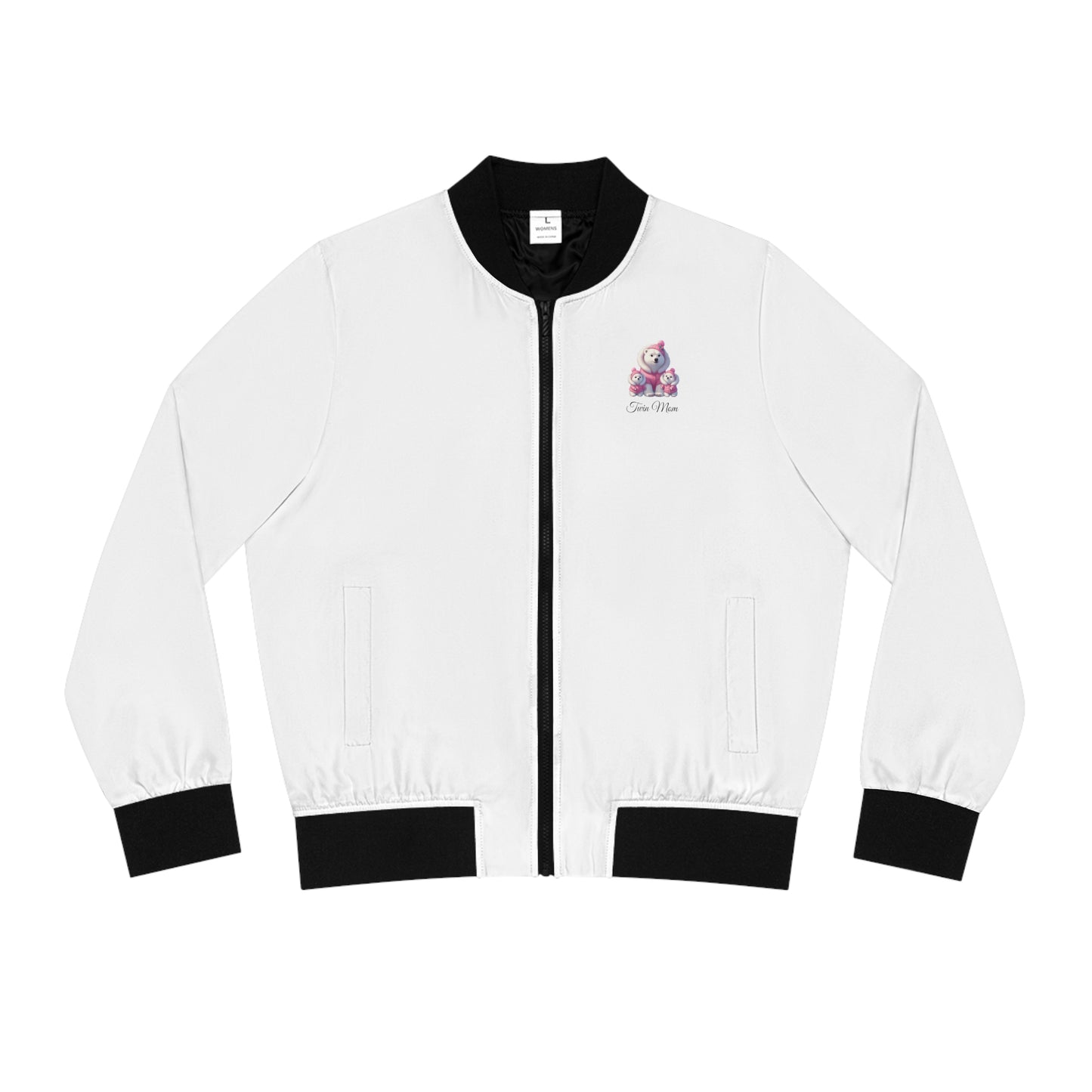 Custom Cozy Pink Polar Bear Twin Mom Bomber Jacket | Mom Jackets | Personalized Bomber Jacket | Mother's Day Gift