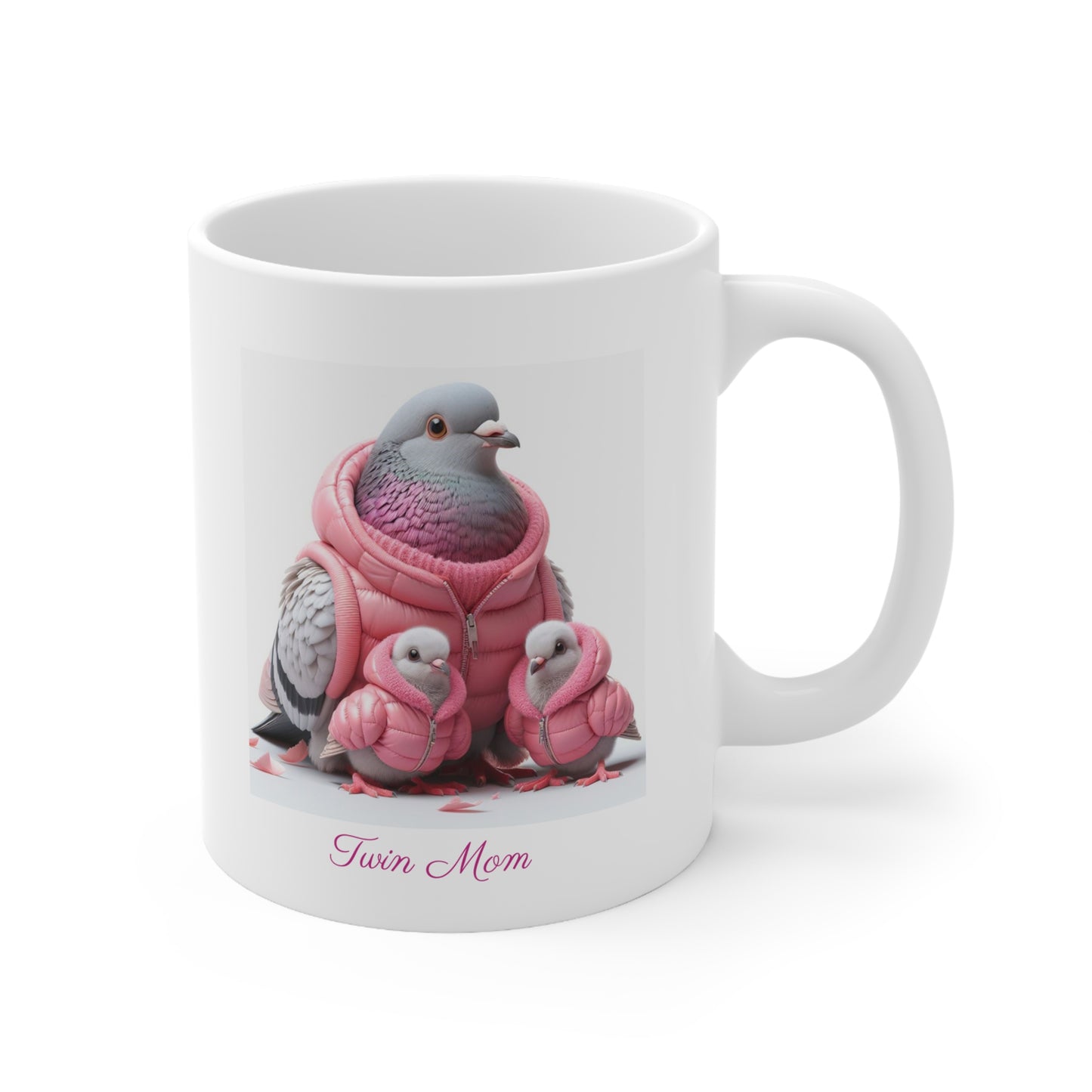 Twin Mom Cute Mama Bird and Baby Birds Sweet Happy Ceramic Mug 11oz
