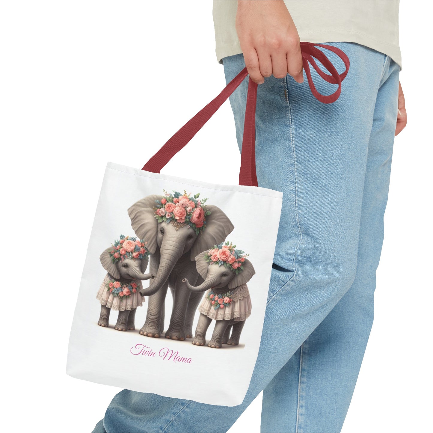 Springtime Twin Mama Elephant and Baby Elephants Tote Bag | Twin Mom Gift | Mother's Day Gift
