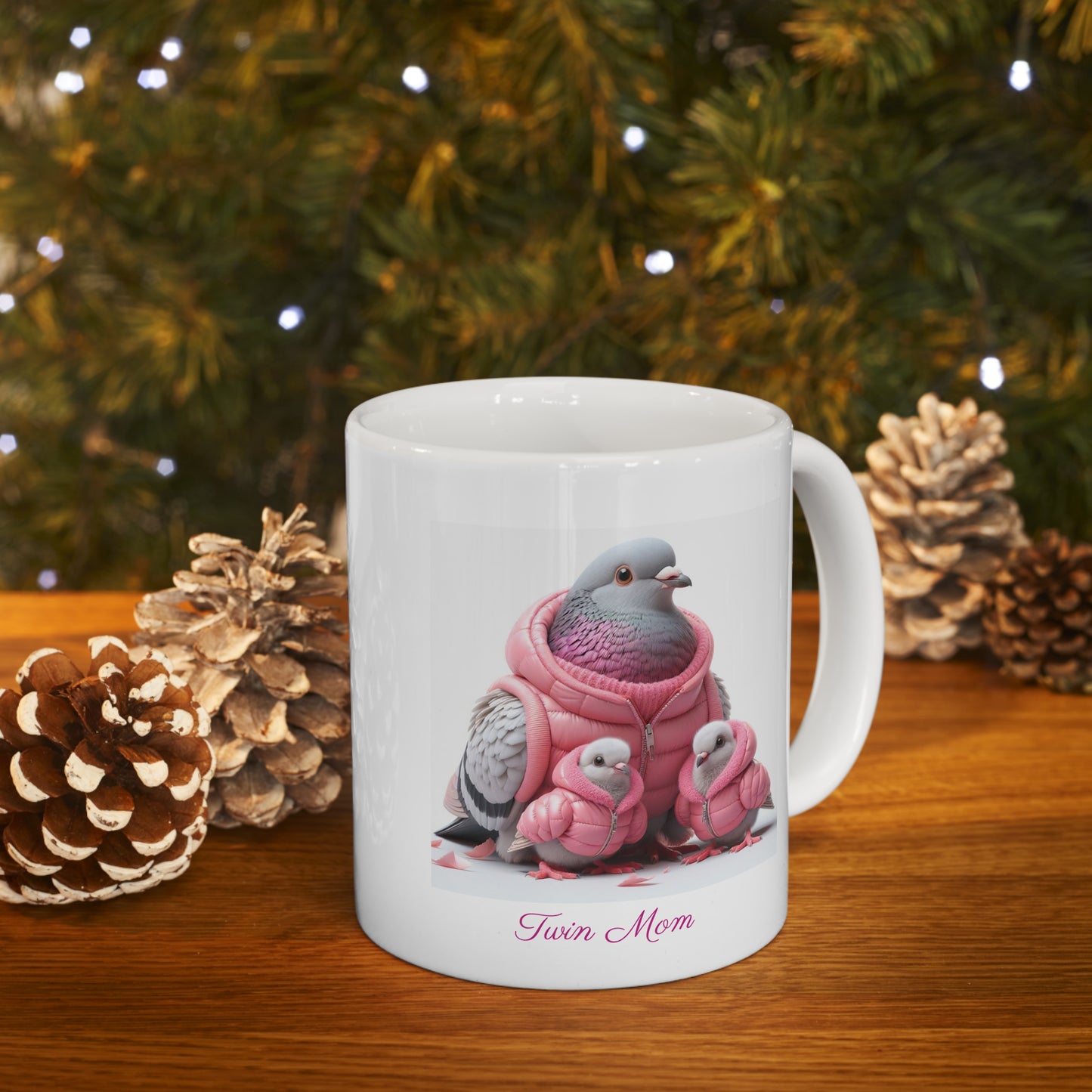 Twin Mom Cute Mama Bird and Baby Birds Sweet Happy Ceramic Mug 11oz