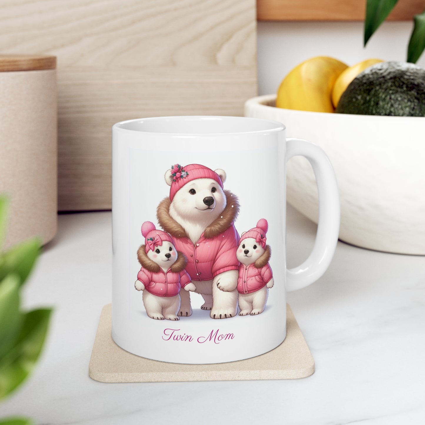 Twin Mom Mama Polar Bear and Baby Bears Sweet Happy Ceramic Mug 11oz