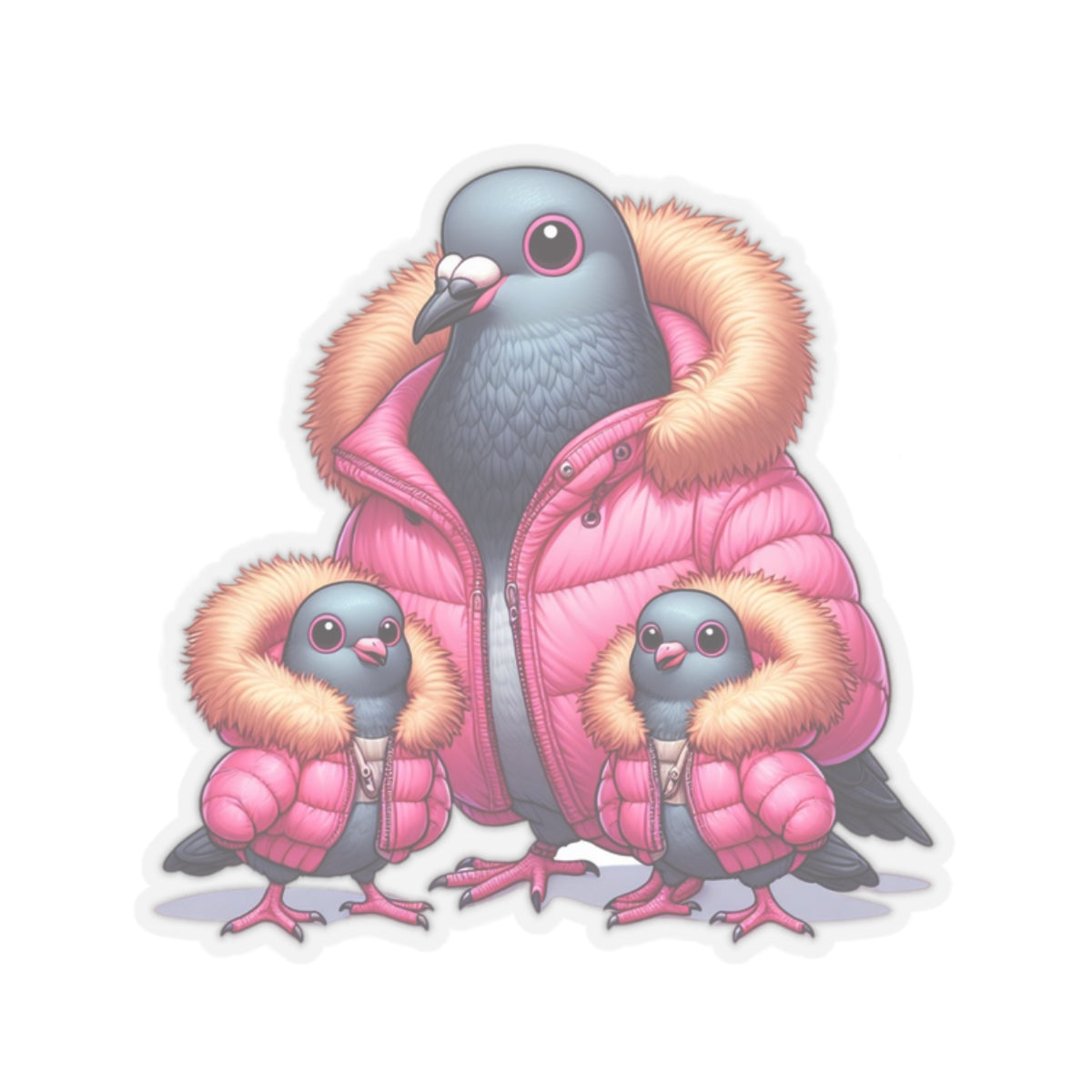 Twin Mom Cute Mama Bird and Baby Birds Sweet Happy Kiss-Cut Stickers