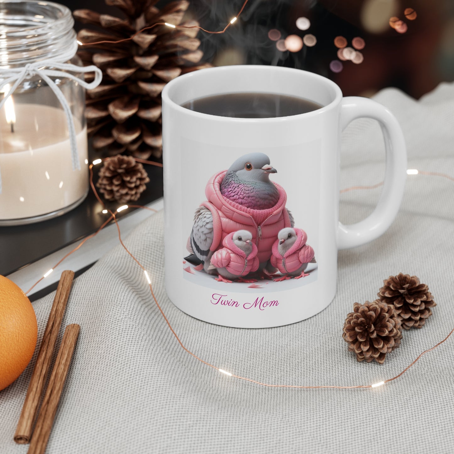 Twin Mom Cute Mama Bird and Baby Birds Sweet Happy Ceramic Mug 11oz