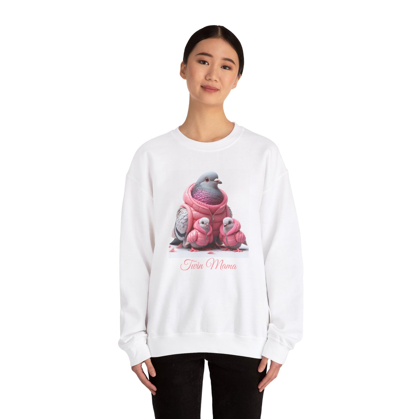 Twin Mama Pigeon & Cute Baby Pigeons Crewneck Sweatshirt