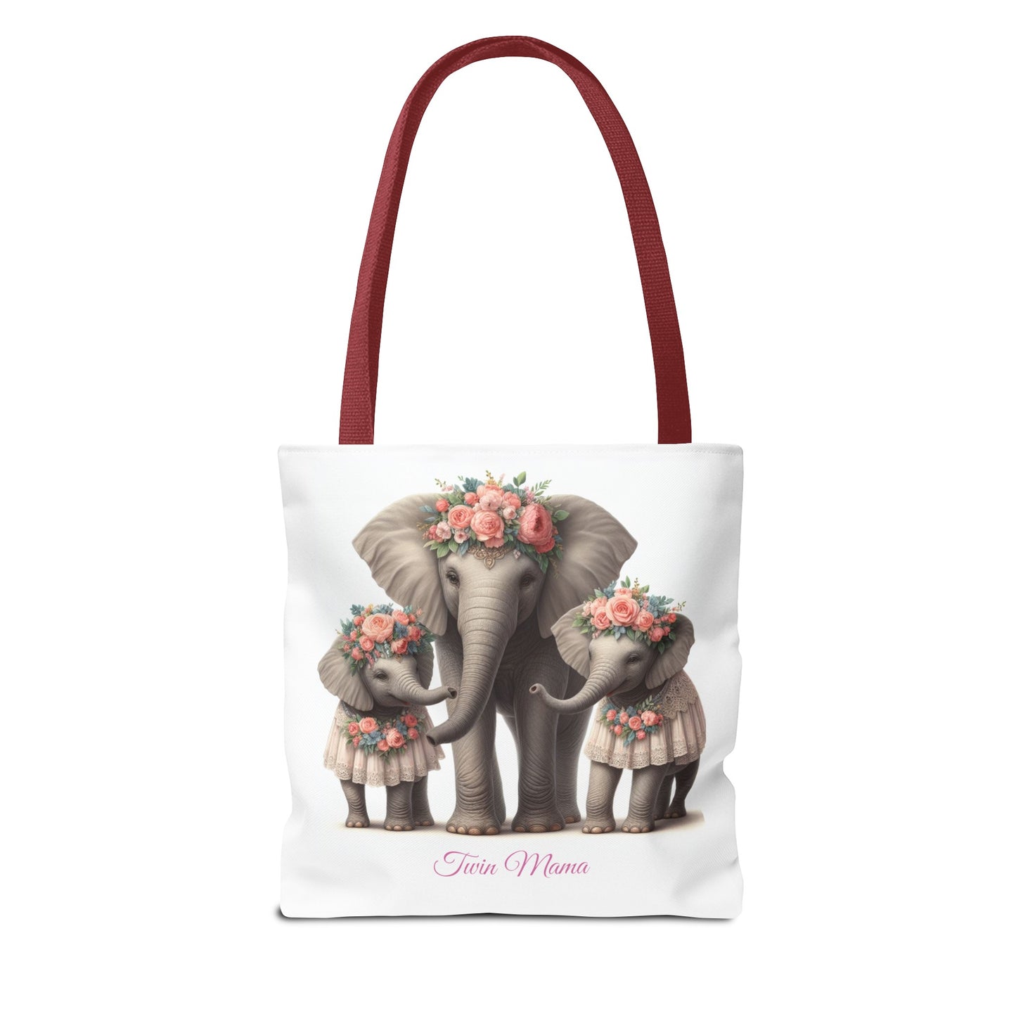 Springtime Twin Mama Elephant and Baby Elephants Tote Bag | Twin Mom Gift | Mother's Day Gift