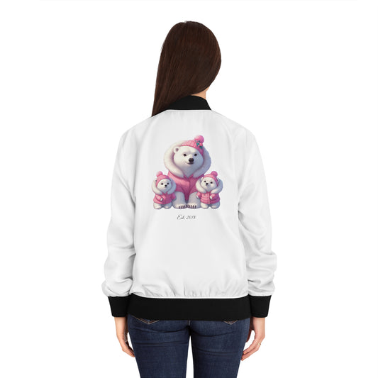 Custom Cozy Pink Polar Bear Twin Mom Bomber Jacket | Mom Jackets | Personalized Bomber Jacket |  Mother's Day Gift