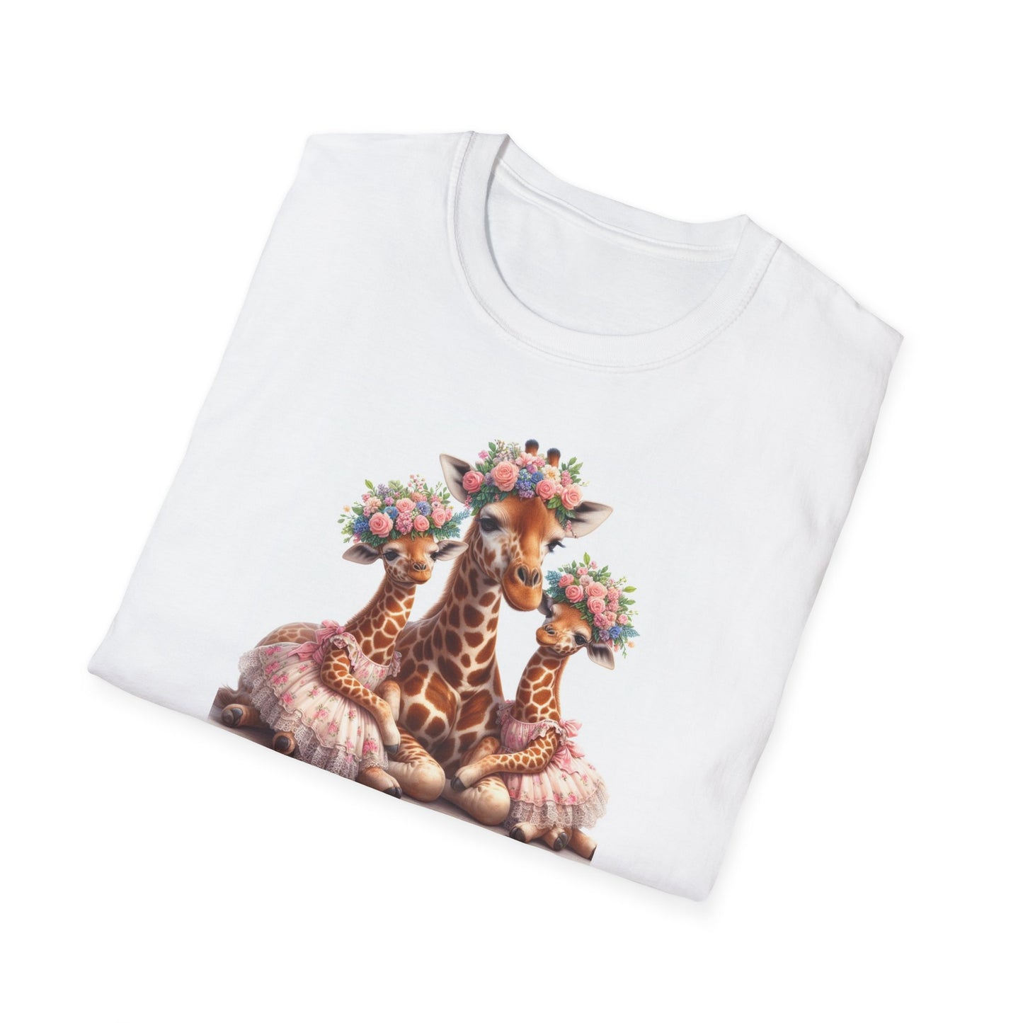 Springtime Twin Mama Giraffes & Twin Baby Giraffes Softstyle T-Shirt | Mother's Day Gift | Twin Mama Gift