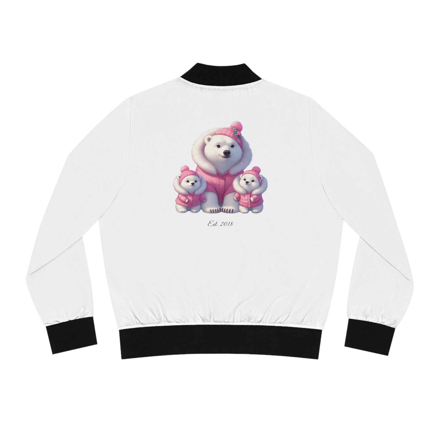 Custom Cozy Pink Polar Bear Twin Mom Bomber Jacket | Mom Jackets | Personalized Bomber Jacket |  Mother's Day Gift