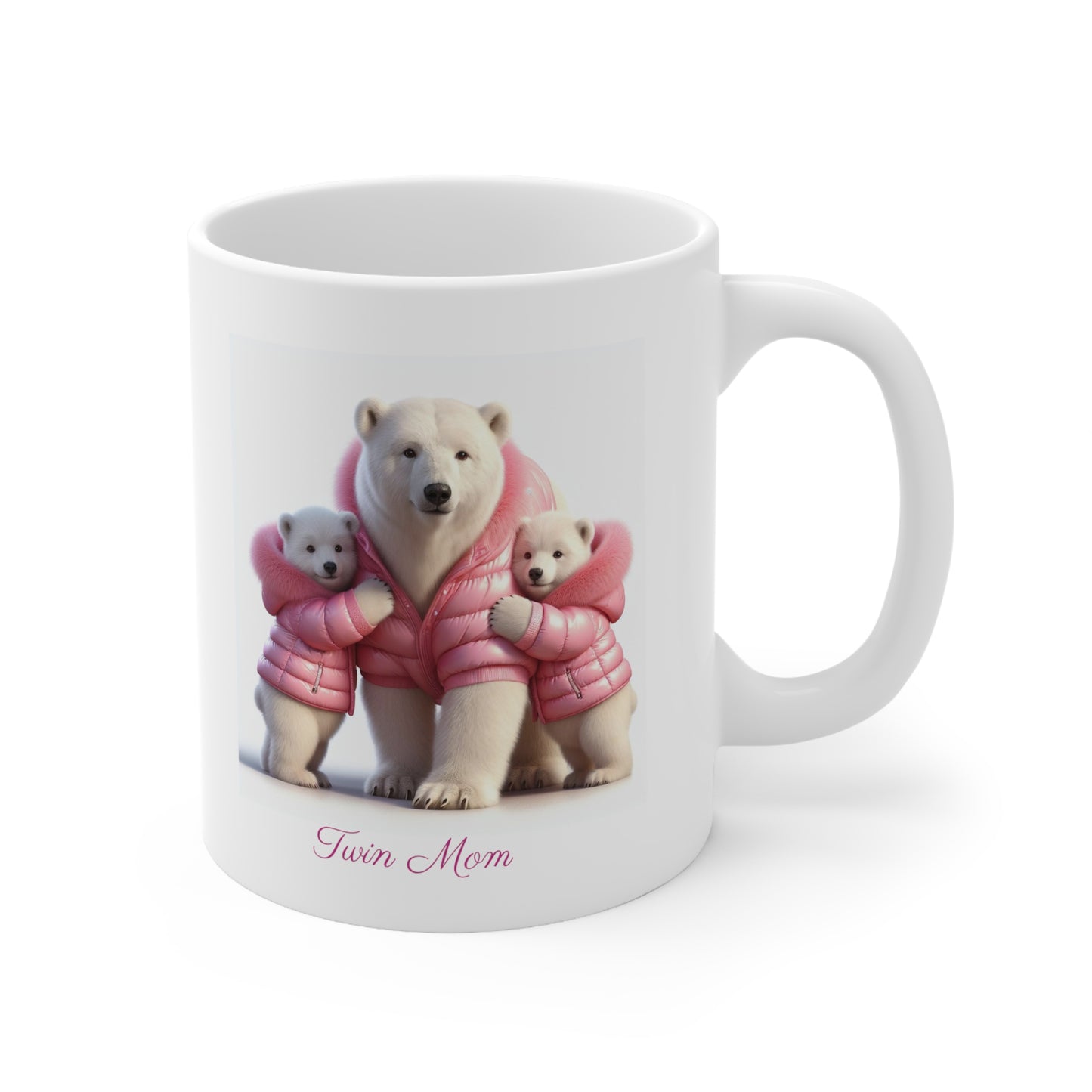 Twin Mom Mama Polar Bear and Baby Bears Sweet Happy Ceramic Mug 11oz