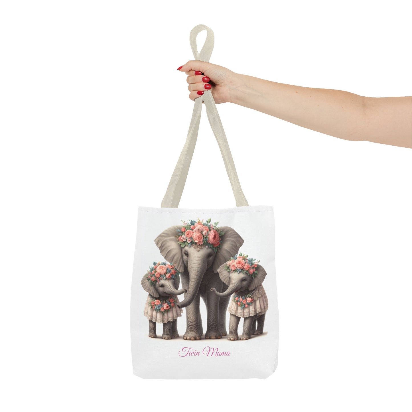 Springtime Twin Mama Elephant and Baby Elephants Tote Bag | Twin Mom Gift | Mother's Day Gift