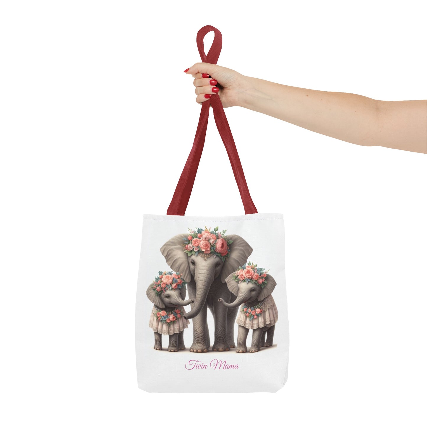 Springtime Twin Mama Elephant and Baby Elephants Tote Bag | Twin Mom Gift | Mother's Day Gift