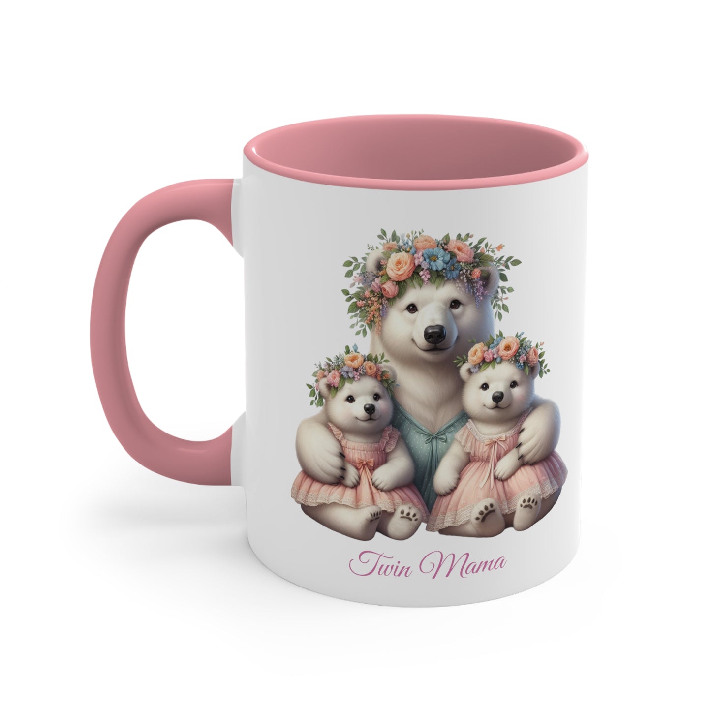 Springtime Twin Mama Polar Bear & Baby Bears Sweet Ceramic Mug 11oz | Mother's Day Gift | Twin Mom Gift