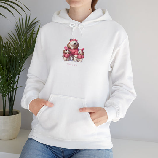 Twin Mom Mama Polar Bear and Baby Bears Sweet Happy Hoodie Sweatshirt