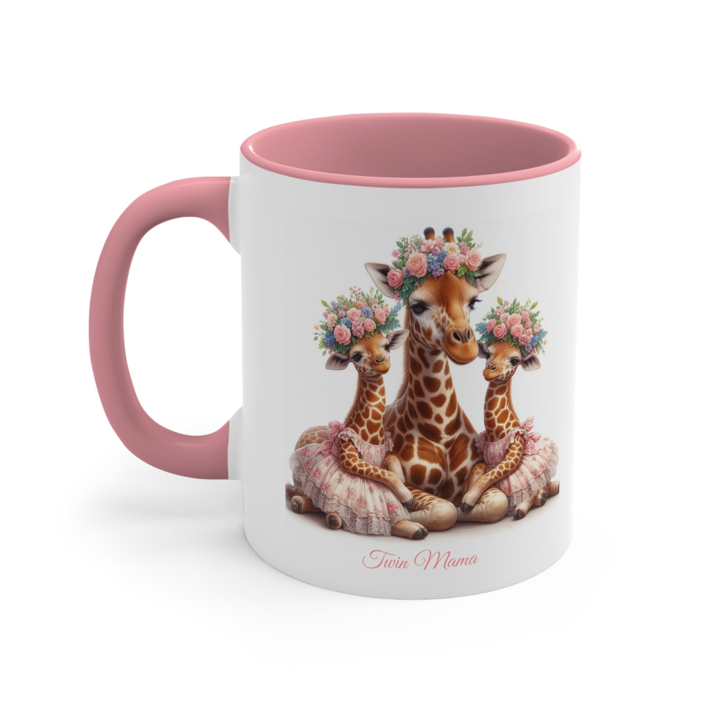 Springtime Twin Mama Giraffe & Baby Giraffes Ceramic Mug 11oz | Mother's Day Gift | Twin Mom Gift