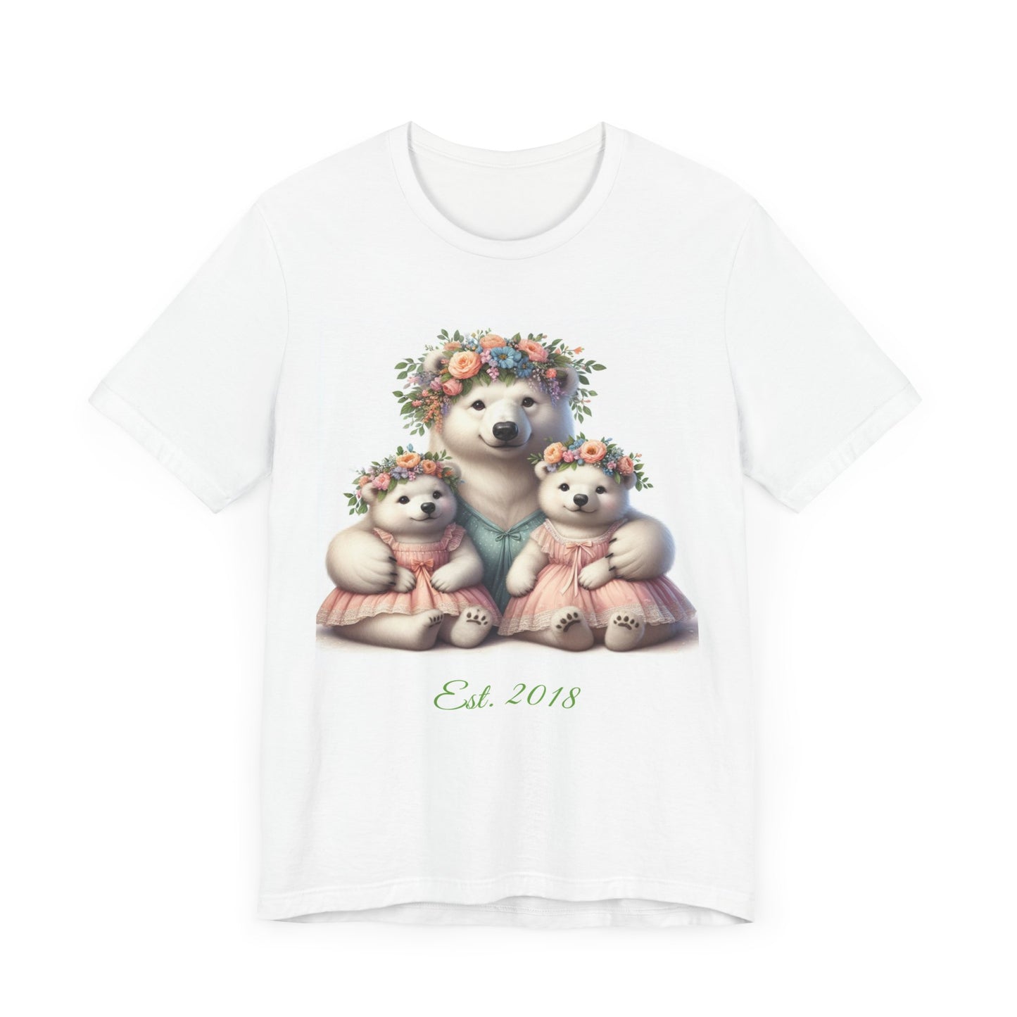 Custom Personalized Twin Mama Polar Bear & Baby Cubs Springtime Short Sleeve Tee | Mother's Day Gift | Twin Mom Gift