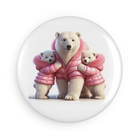 Twin Mama Polar Bear and Baby Polar Bears Button Magnet, Round (1 & 10 pcs)