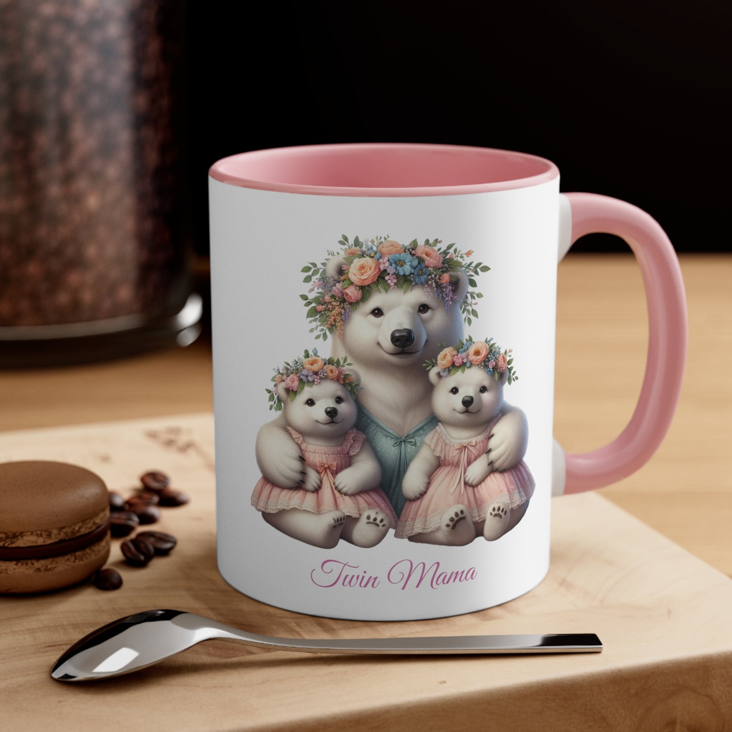 Springtime Twin Mama Polar Bear & Baby Bears Sweet Ceramic Mug 11oz | Mother's Day Gift | Twin Mom Gift