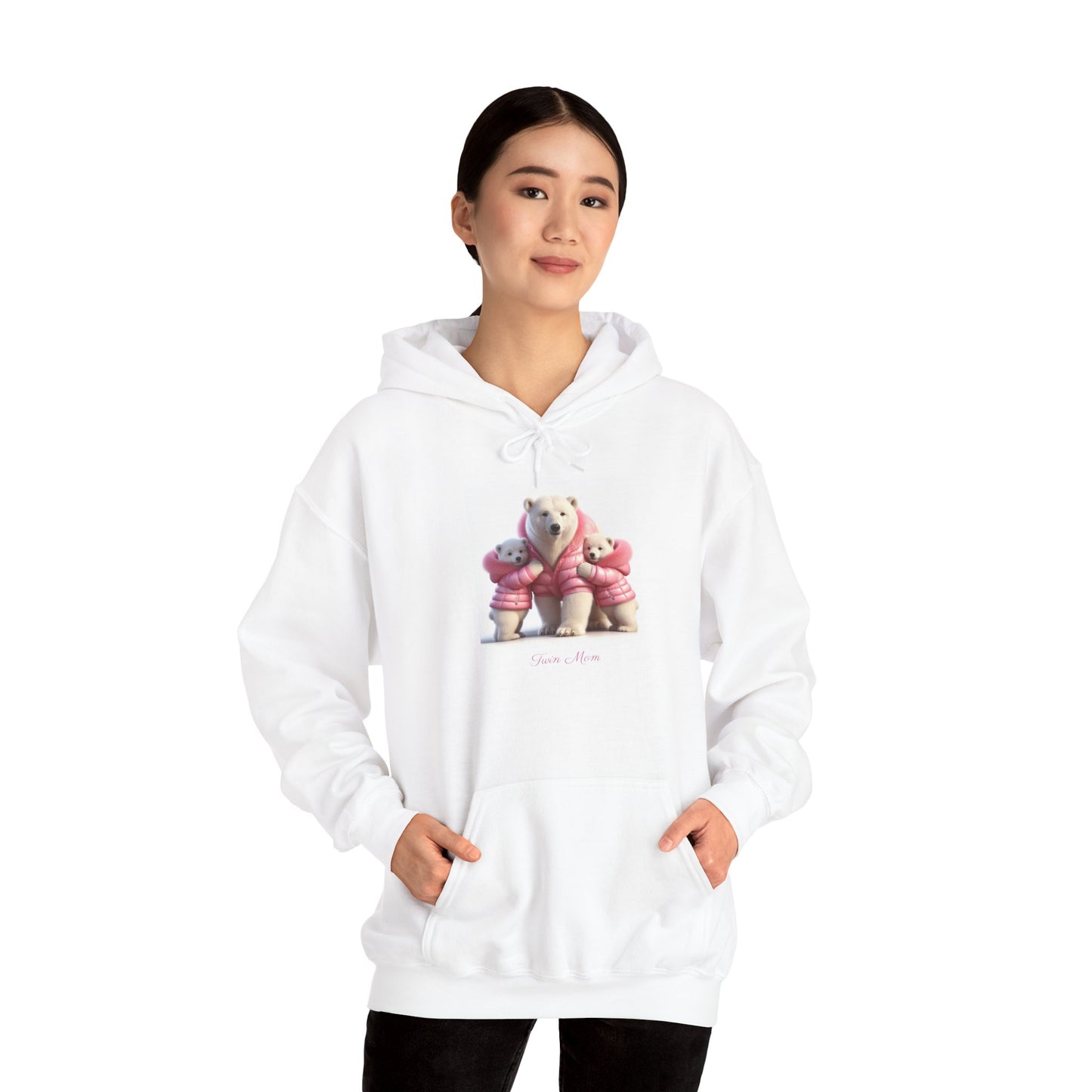 Twin Mom Mama Polar Bear and Baby Bears Sweet Happy Hoodie Sweatshirt