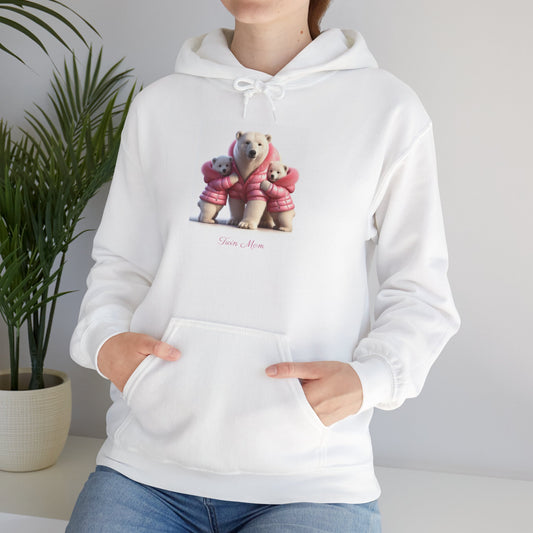 Twin Mom Mama Polar Bear and Baby Bears Sweet Happy Hoodie Sweatshirt