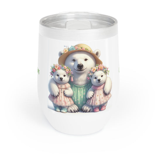 Springtime Custom Twin Mama Polar Bear & Baby Bears Wine Tumbler Chill Wine Tumbler | Personalized Text | Mother's Day Gift