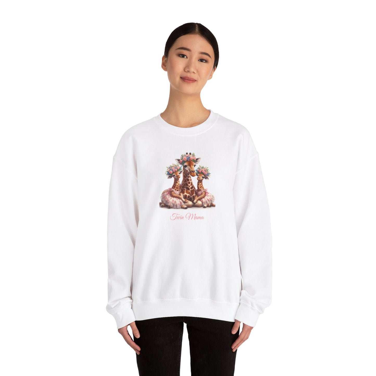 Springtime Twin Mama Giraffe & Baby Giraffes Crewneck Sweatshirt | Mother's Day Gift | Twin Mom Gift