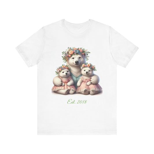 Custom Personalized Twin Mama Polar Bear & Baby Cubs Springtime Short Sleeve Tee | Mother's Day Gift | Twin Mom Gift