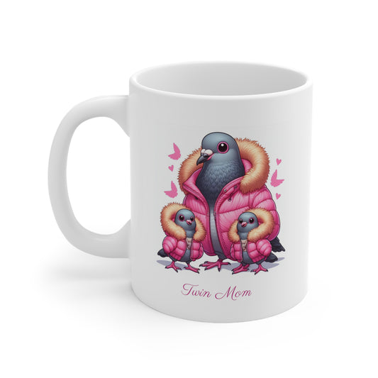 Twin Mom Cute Mama Bird and Baby Birds Sweet Happy Ceramic Mug 11oz