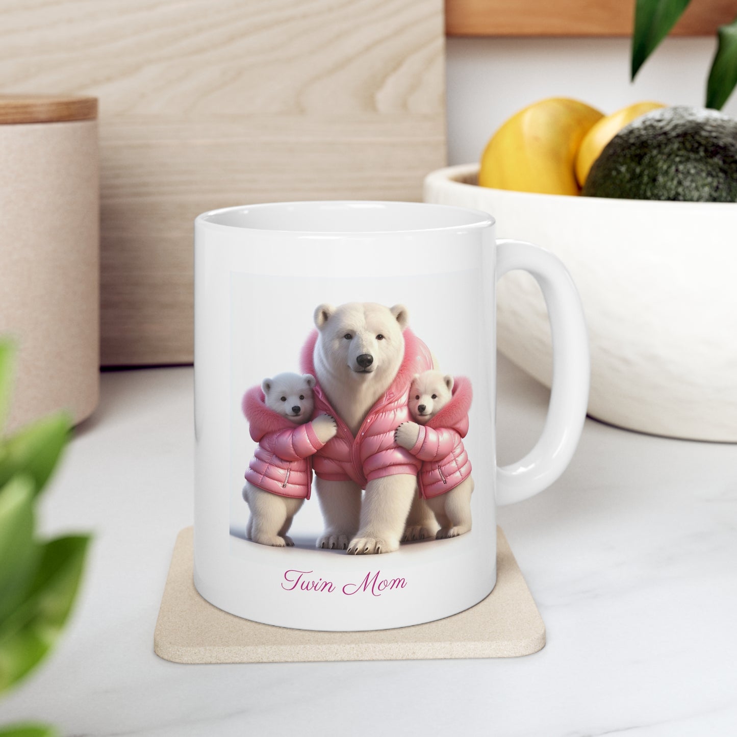 Twin Mom Mama Polar Bear and Baby Bears Sweet Happy Ceramic Mug 11oz