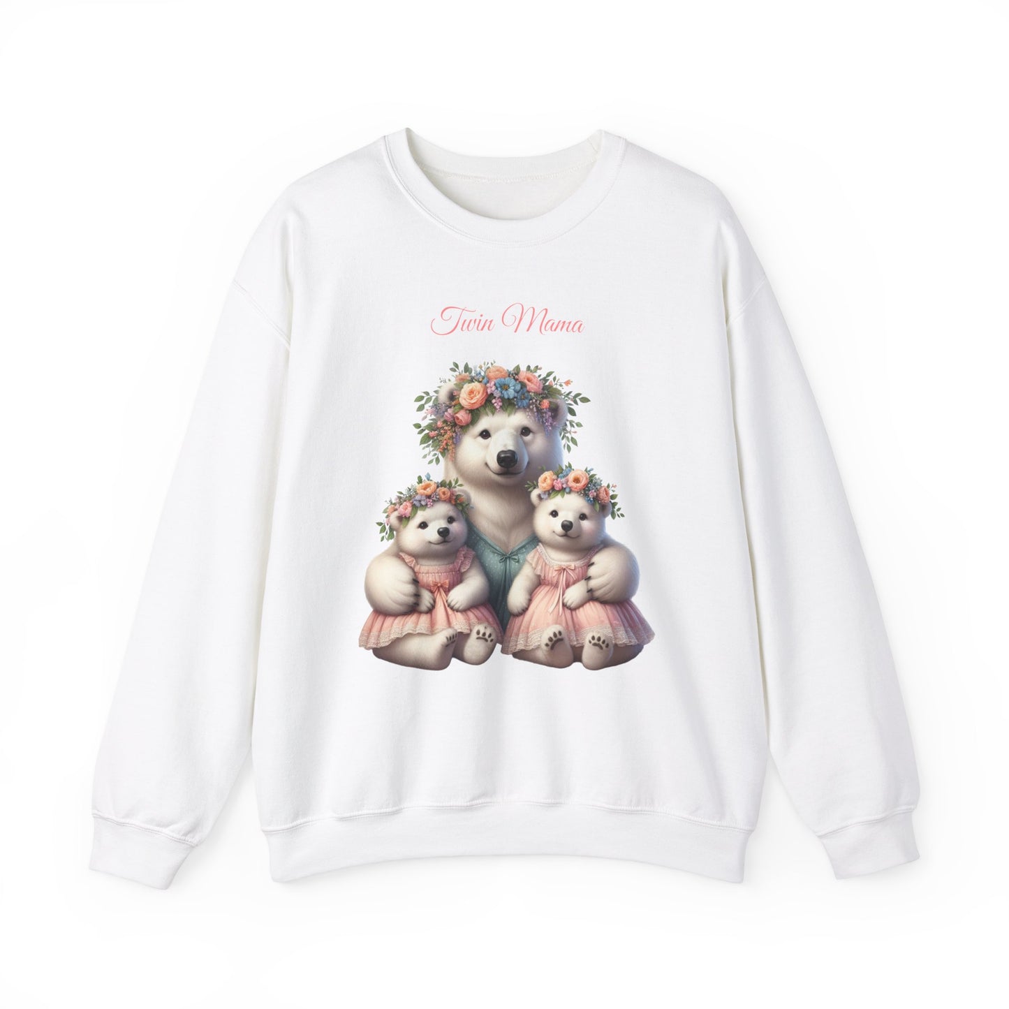 Springtime Twin Mama Polar Bear & Baby Bear Cubs Crewneck Sweatshirt