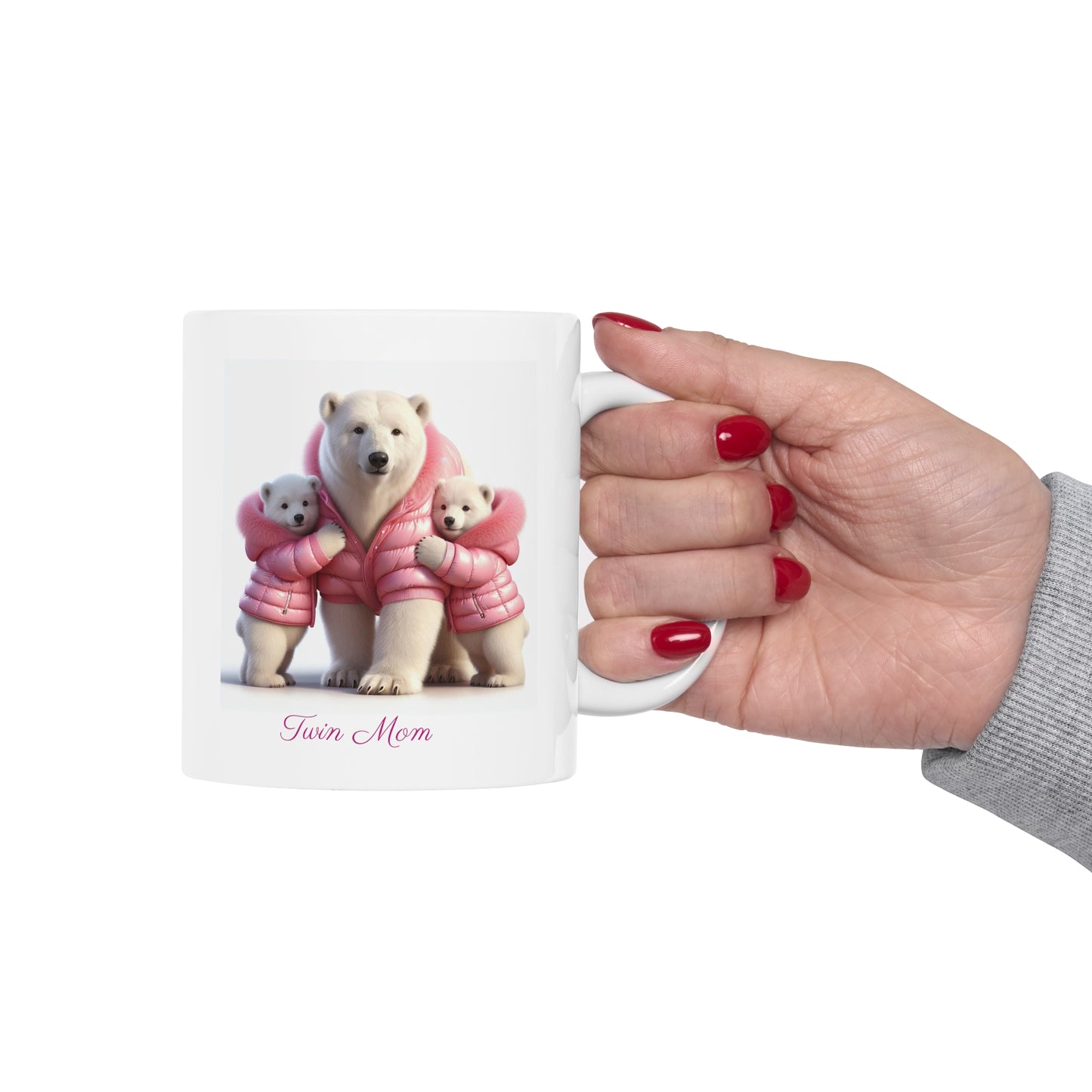 Twin Mom Mama Polar Bear and Baby Bears Sweet Happy Ceramic Mug 11oz