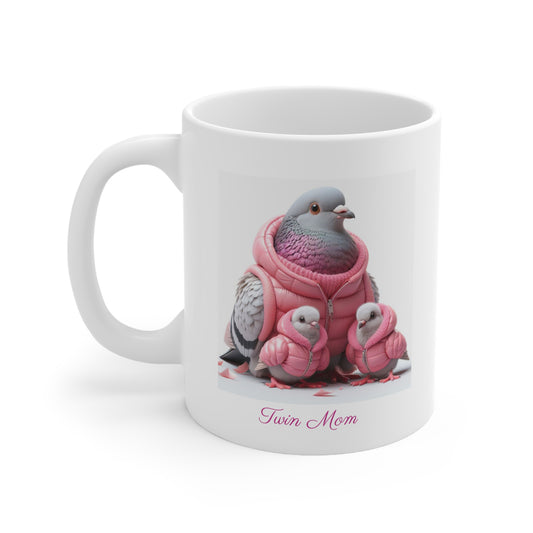 Twin Mom Cute Mama Bird and Baby Birds Sweet Happy Ceramic Mug 11oz