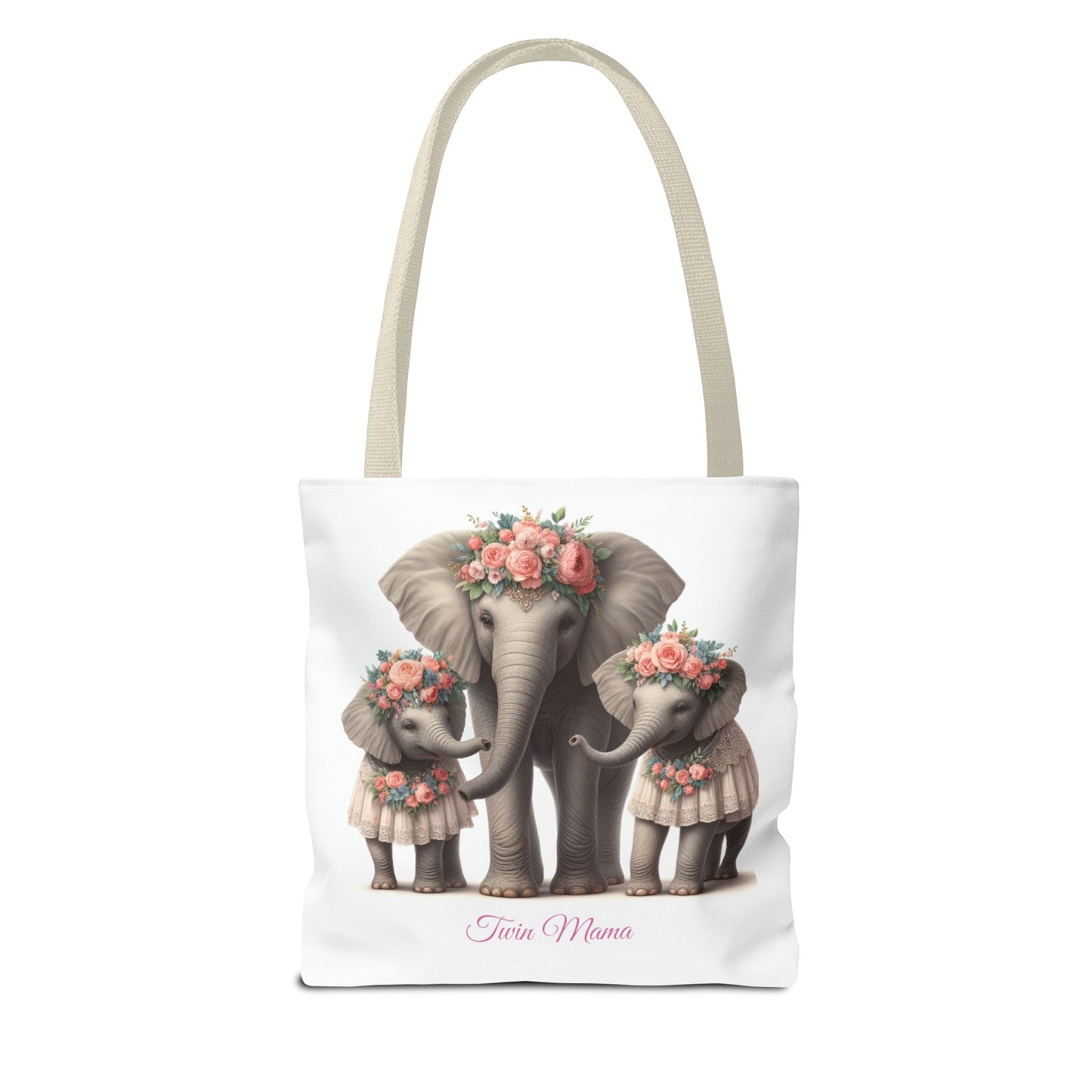 Springtime Twin Mama Elephant and Baby Elephants Tote Bag | Twin Mom Gift | Mother's Day Gift