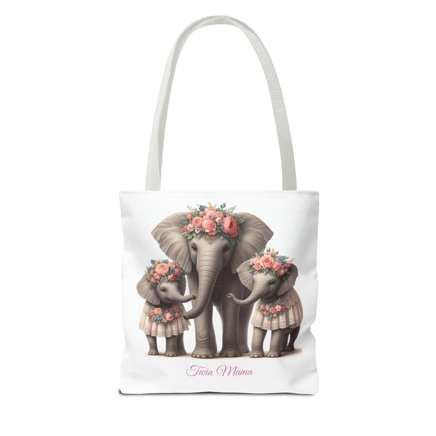 Springtime Twin Mama Elephant and Baby Elephants Tote Bag | Twin Mom Gift | Mother's Day Gift