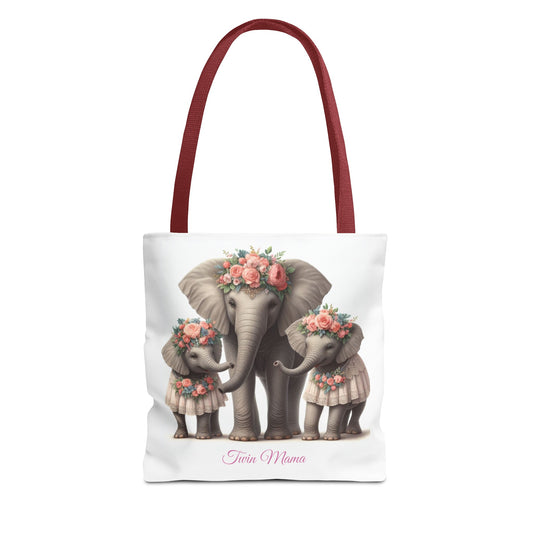 Springtime Twin Mama Elephant and Baby Elephants Tote Bag | Twin Mom Gift | Mother's Day Gift