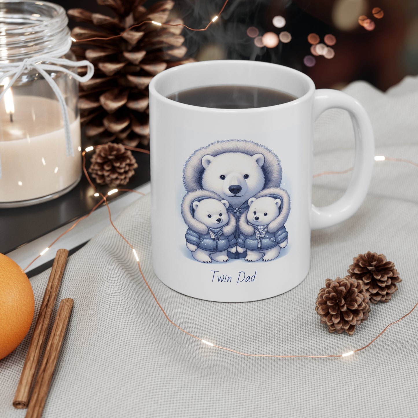 Twin Dad Boy Dad Polar Bear Cute Ceramic Mug 11oz