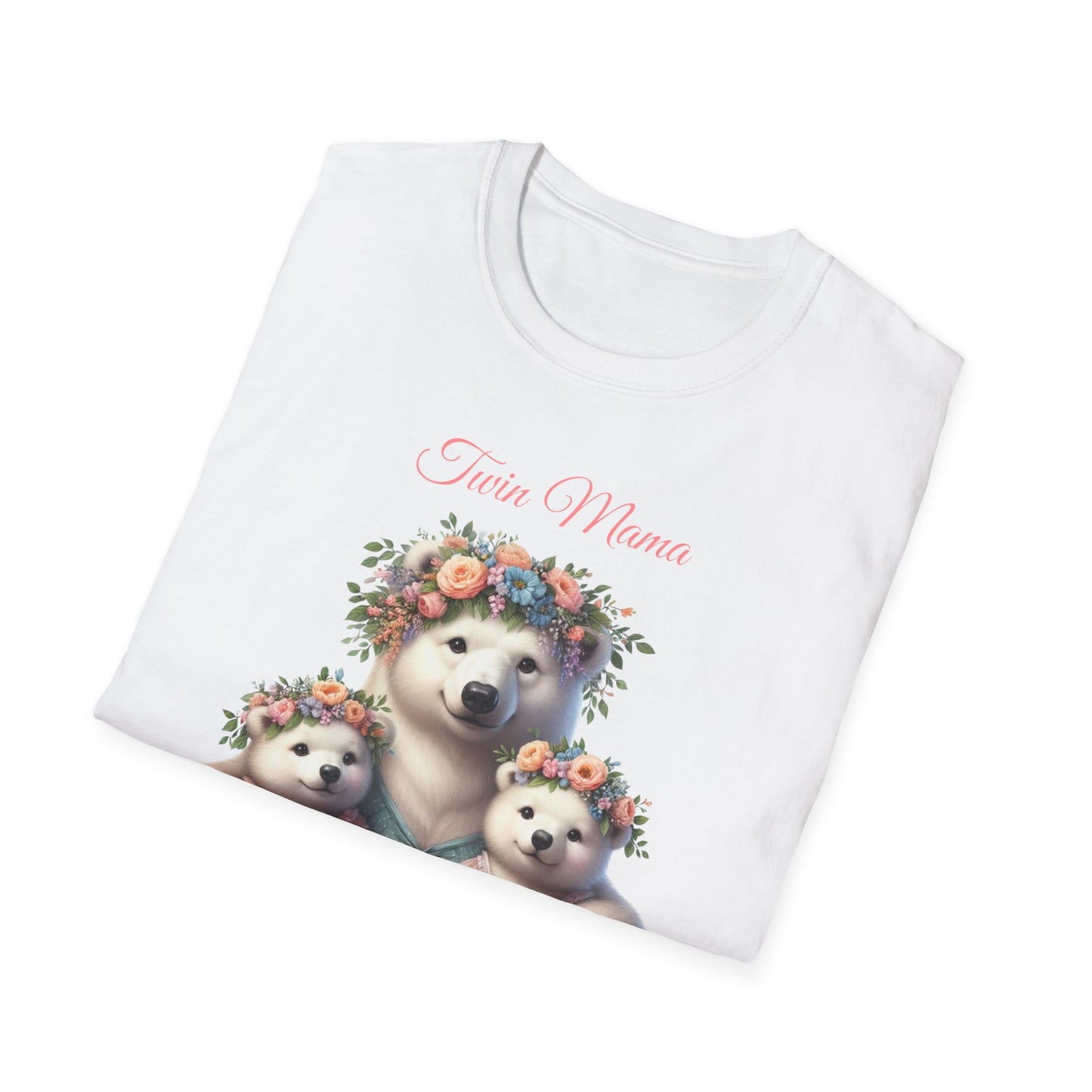 Springtime Twin Mama Polar Bear & Baby Bears Softstyle T-Shirt | Mother's Day Gift | Twin Mama Gift