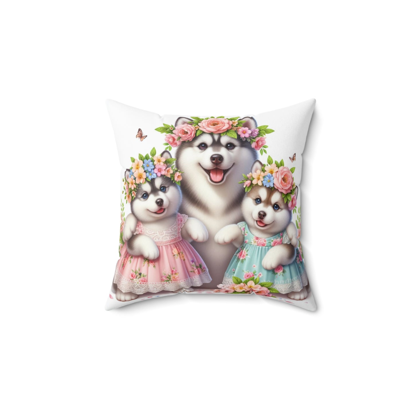 Copy of Springtime Twin Mama Polar Bear & Baby Bear Cubs Square Pillow