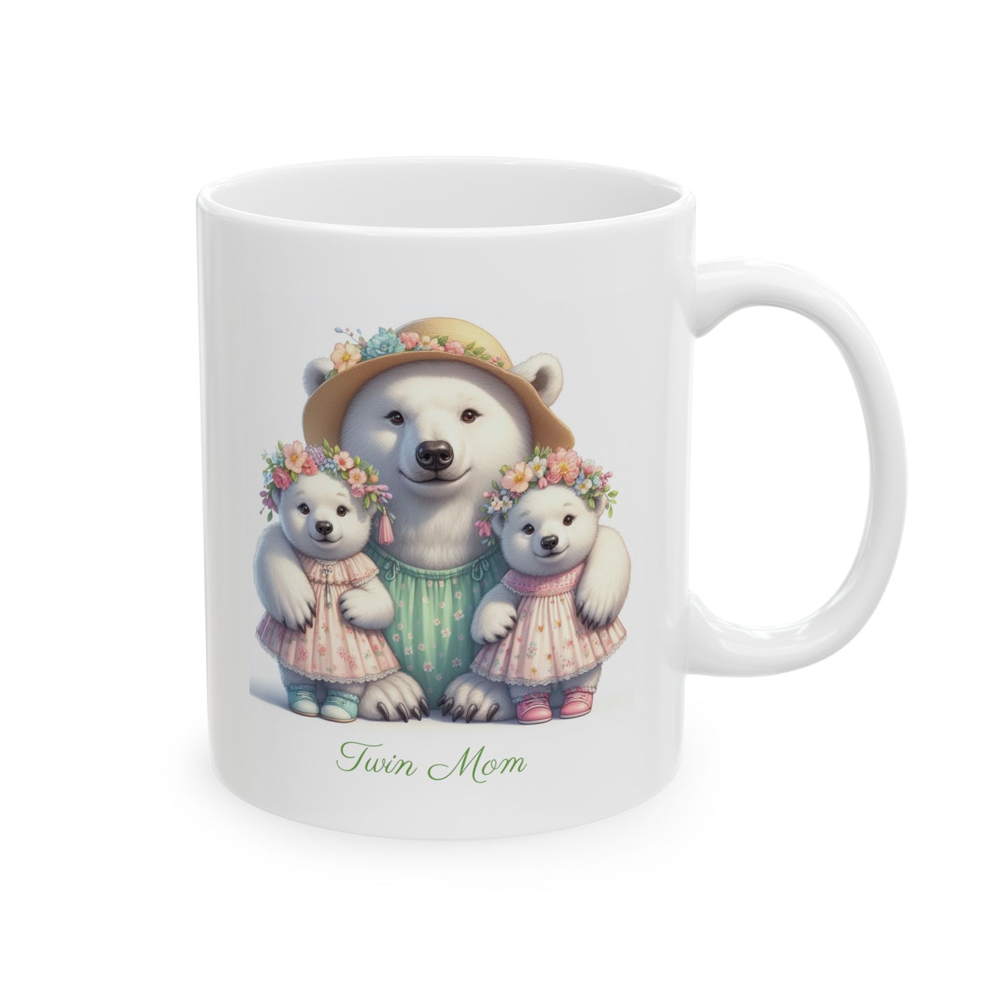 Springtime Twin Mama Polar Bear & Baby Bears Sweet Ceramic Mug 11oz | Mother's Day Gift | Twin Mom Gift