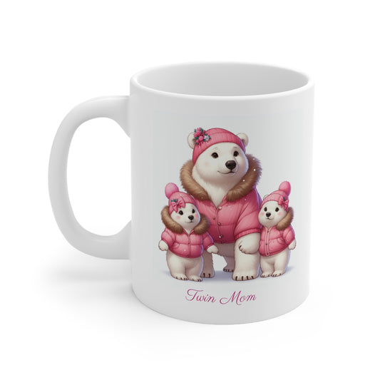 Twin Mom Mama Polar Bear and Baby Bears Sweet Happy Ceramic Mug 11oz