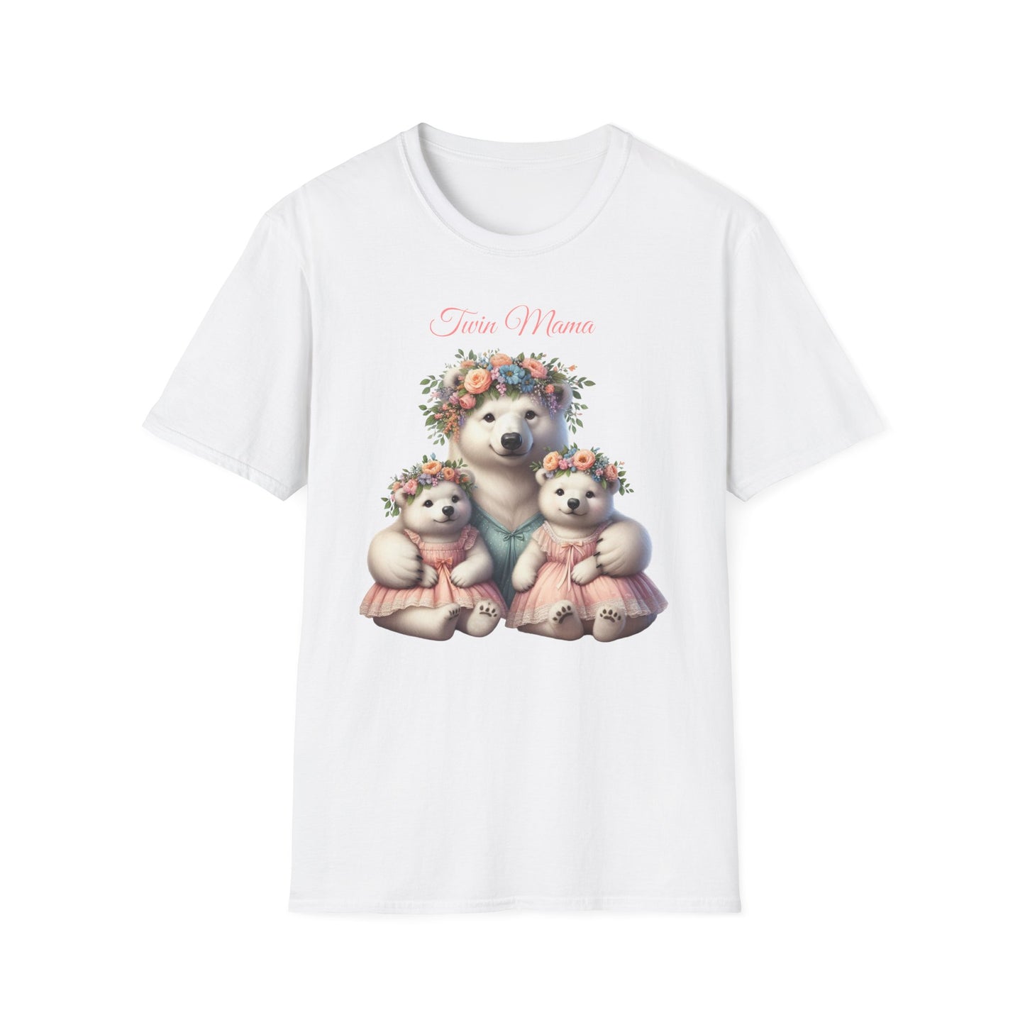 Springtime Twin Mama Polar Bear & Baby Bears Softstyle T-Shirt | Mother's Day Gift | Twin Mama Gift