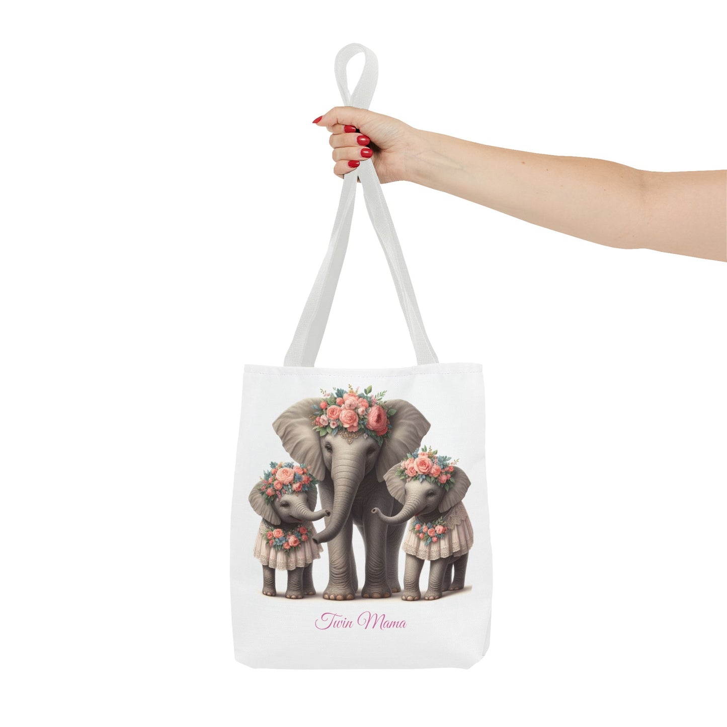 Springtime Twin Mama Elephant and Baby Elephants Tote Bag | Twin Mom Gift | Mother's Day Gift