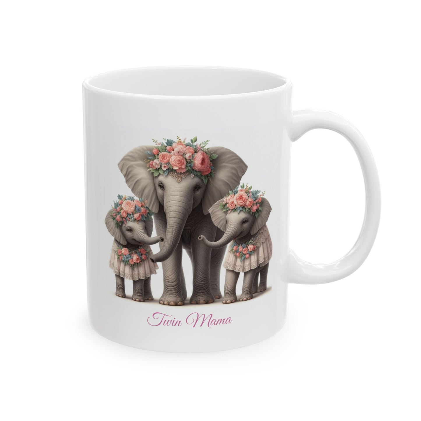 Springtime Twin Mama Elephant & Baby Elephants Ceramic Mug 11oz | Mother's Day Gift | Twin Mom Gift