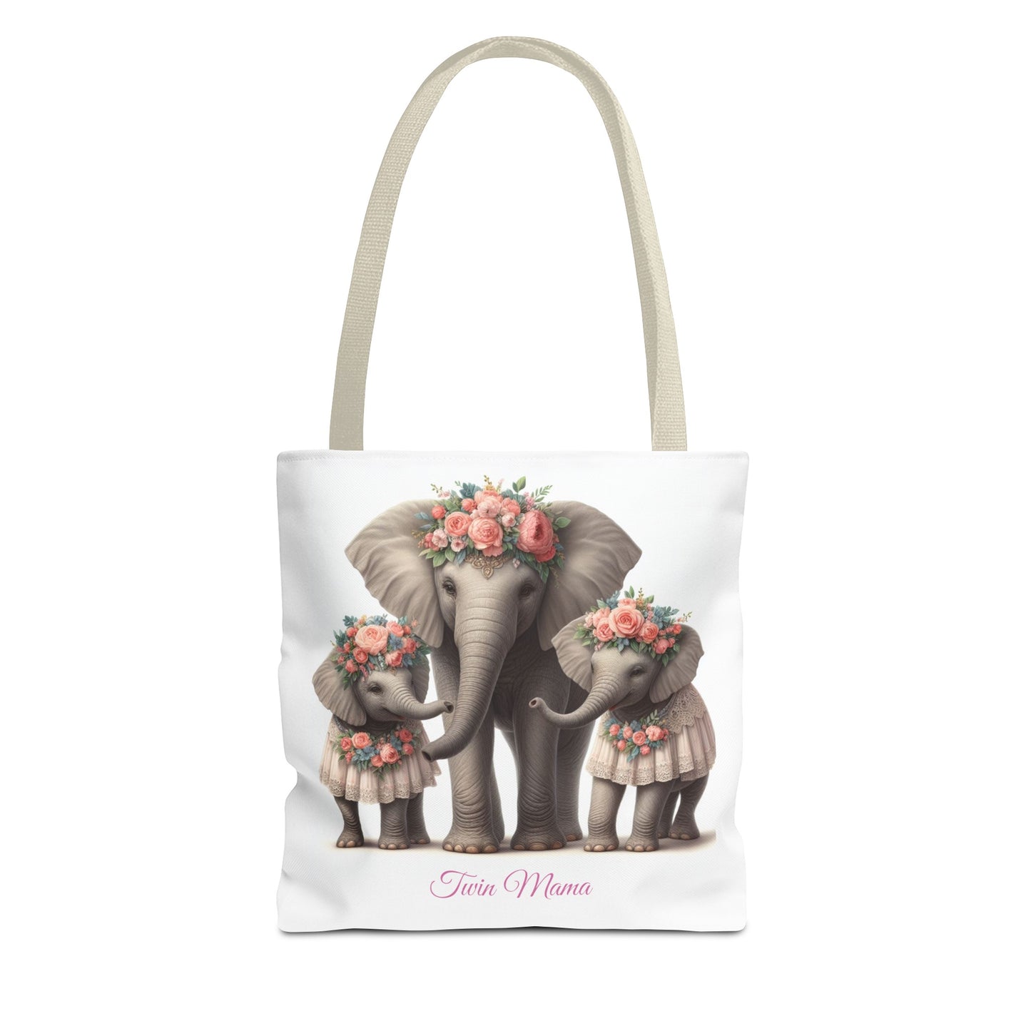 Springtime Twin Mama Elephant and Baby Elephants Tote Bag | Twin Mom Gift | Mother's Day Gift