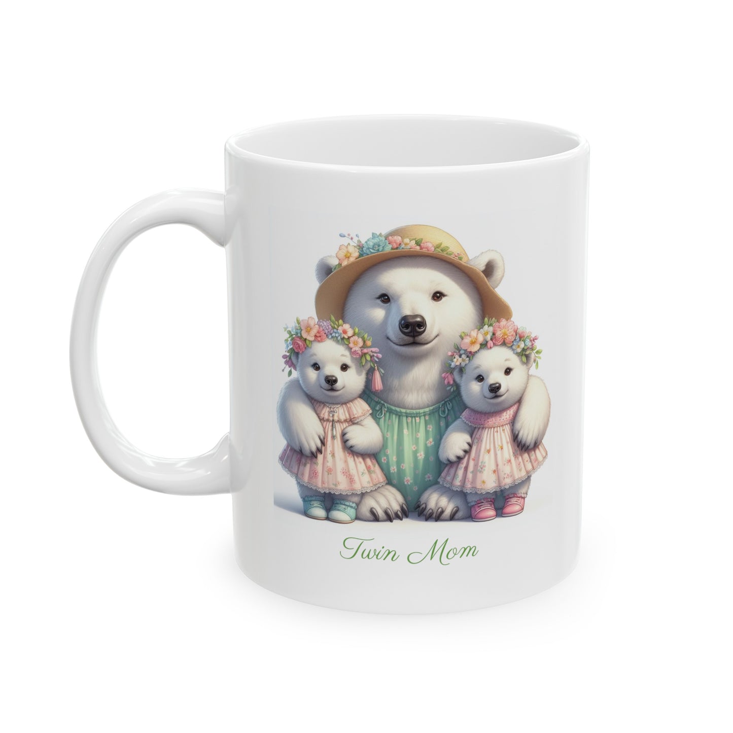 Springtime Twin Mama Polar Bear & Baby Bears Sweet Ceramic Mug 11oz | Mother's Day Gift | Twin Mom Gift