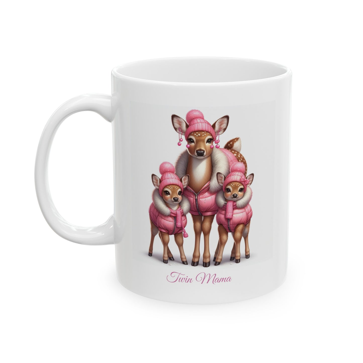 Twin Mama Deer & Twin Baby Deer Sweet Ceramic Mug 11oz | Mother's Day Gift | Twin Mom Gift